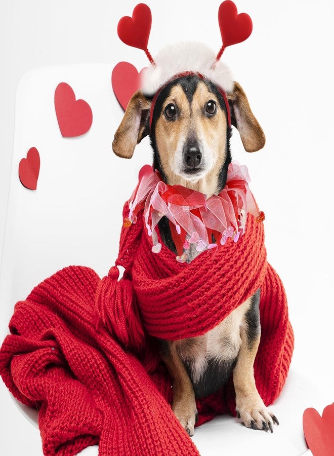 Blinket Dog Outfit, Red Glitter Heart Dog Headband and Tutu Collar Costume Set, Valentine’s Party Accessories for Small Medium Large Dogs Style A - Image 3